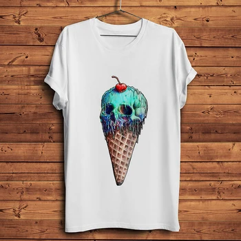 Lebka Ice Cream vtipné tričko mužov lete nová biela bežné homme cool streetwear t-tričko unisex tričko