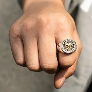 Lebka Strieborné prstene pre človeka Vintage Punk Mincový Striebro módne šperky hippop street kultúry mygrillz