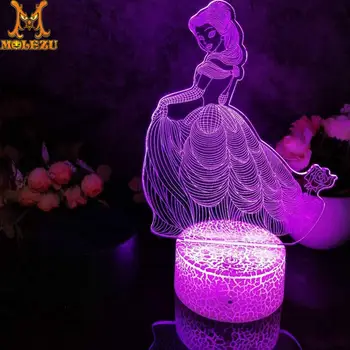Led 3D Nočné Svetlo Princezná Nočného pre Dieťa Spálňa Decor Stolná Lampa 16 Farieb s diaľkovým