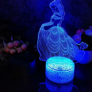 Led 3D Nočné Svetlo Princezná Nočného pre Dieťa Spálňa Decor Stolná Lampa 16 Farieb s diaľkovým