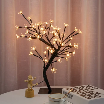 LED Bonsai Strom Svetlá, Cherry Blossom USB Powered Dekoratívne Crystal Kvet Nočné Svetlo, písací Stôl Tablet Dekorácie