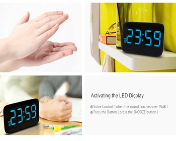 LED Budík Digitálny LED Displej Hlasové Ovládanie Elektrické Spánok, Nočné Podsvietenie Plochy Tabuľka Hodiny Pozerať, USB Nabíjací Kábel