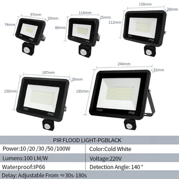 LED Flood Light 30W 50W 100W 220V S Pohybovým Senzorom IP65 Vodeodolný LED Reflektor Pozornosti Vonkajšie Osvetlenie pre Dom, Exteriér