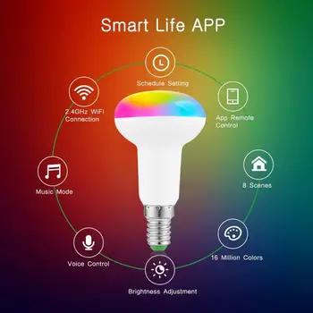 LED Lampa WiFi Smart Alexa Hlasové Ovládanie RGB LED Žiarovka Úspory Energie Stmievanie Multicolor Smart Žiarovky 7W E14 Pozornosti Rúry