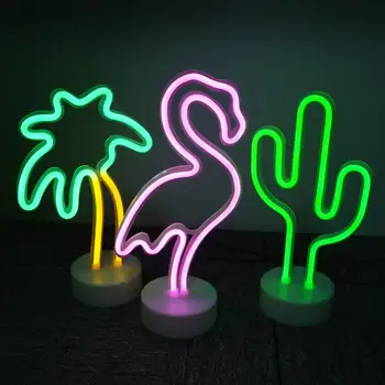 LED Neónový nápis Svetlo Flamingo Nočné Svetlo Vianočné Dovolenku Strany Svadobné Dekorácie Domov Darček Kaktus USB batériová Prevádzka Neónové Lampy