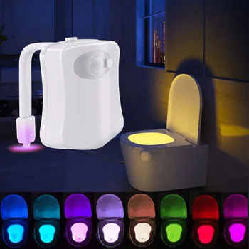 LED Nočné svetlo pre wc sedadlá premenlivé svetlo s 8 farbami batérie podsvietenie wc svietidlo led kúpeľňa svetlo Lampy