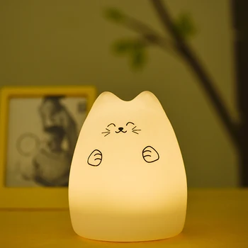 LED Nočné Svetlo Silikónové Dotykový Senzor 7 Farieb Mačka Nočné Lampy Deti Detská Spálňa Plochy Dekor Ozdoby Batérie/USB Nabíjanie svetlo