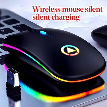 LED Podsvietená Bezdrôtová Nabíjateľná Tichý Farebné LED Myši Optická Myš USB Ergonomic Gaming Mouse Stolový POČÍTAČ Notebook Mouse