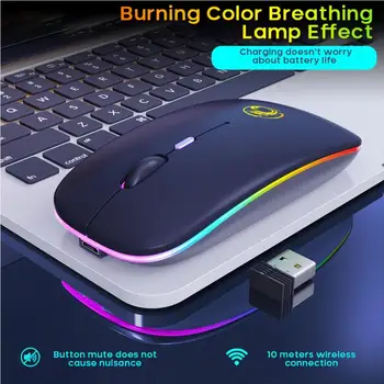 LED Podsvietený Dobíjacia Bezdrôtová Silent Mouse Myš USB Ergonomická Optická Herná Myš pre Stolné PC, Notebook Mouse