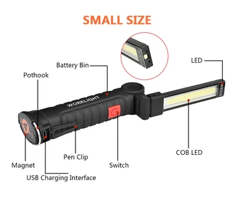LED Pracovné Svetlo USB nabíjateľné COB LED baterka Magnetické 5 režimov Super Svetlé pochodeň vodotesný pre autoservis s magnetom
