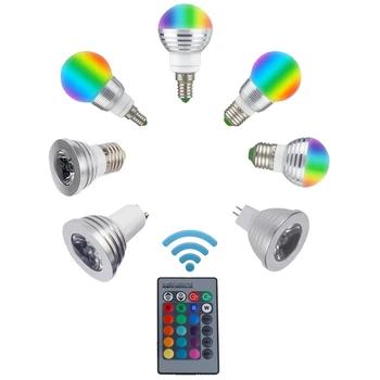 LED RGB Žiarovka Žiarovka E27 E14 GU10 85-265V 12V MR16 LED Premenlivé Reflektor, 3W Magic Dovolenku RGB osvetlenie +Diaľkové Ovládanie, 16 Farieb