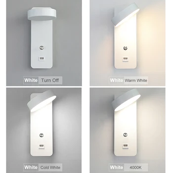 Led vnútorné nástenné svietidlá s prenos USB Nabíjanie nástenné svietidlo 3 Farby 9W osvetlenie Pre domácnosti Posteli Schodisko Sconce luminaria