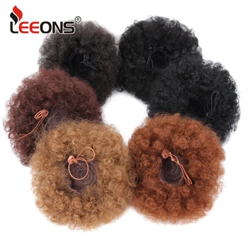 Leeons Brown Black Syntetické Cope, Predlžovanie Vlasov Clip Na Pony Chvost Kinky Copu Afro Lístkového Kinky Kučeravé Copu Hairpiece