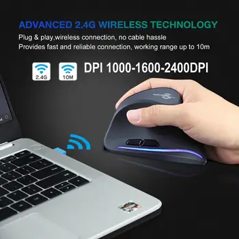 Lefon Dobíjacia Bezdrôtová Myš pre Hráčov Ergonomická Optická 2.4 G 1000/1600/2400 DPI USB Vertikálne Myši Pre Hranie na POČÍTAČI