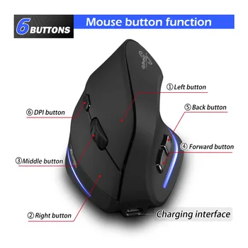 Lefon Dobíjacia Bezdrôtová Myš pre Hráčov Ergonomická Optická 2.4 G 1000/1600/2400 DPI USB Vertikálne Myši Pre Hranie na POČÍTAČI
