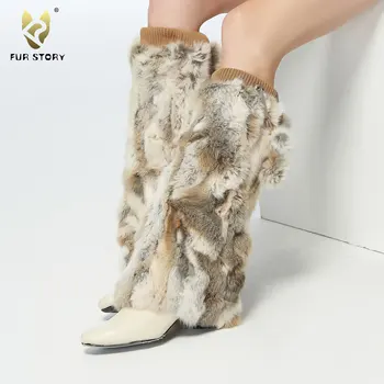 Leg warmer reálne králik kožušiny ženské nohy teplejšie zimné príslušenstvo Vianočný darček 7 farieb Kožušiny Príbeh FS080101