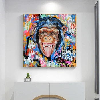 Legrační Opice Pop Street Art Plagáty A Vytlačí Abstraktné Zvieratá Graffiti Art Plátne, Obrazy Na Stenu Art Obraz Domova