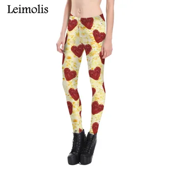 Leimolis 3D vytlačené fitness push up cvičenie legíny ženy Pizza srdce plus veľkosť Vysoký Pás punk rock nohavice