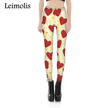 Leimolis 3D vytlačené fitness push up cvičenie legíny ženy Pizza srdce plus veľkosť Vysoký Pás punk rock nohavice