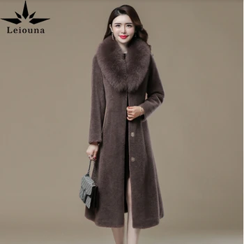 Leiouna Office Lady Ovce Cashmere Kabát Ženy 2020 Kórejský Nové Zimné Granule Matka Fox Umelú Kožušinu Haining Kožušiny Kompozitné Kožušinový Kabát