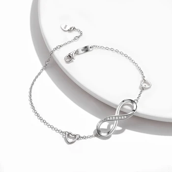 LEKANI 925 Sterling Silver Infinity Reťazca Náramky Pre Ženy, Srdce, Zirkón Náramky Nastaviteľné Ženské Módne Šperky Hot Predaj