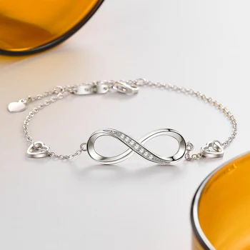 LEKANI 925 Sterling Silver Infinity Reťazca Náramky Pre Ženy, Srdce, Zirkón Náramky Nastaviteľné Ženské Módne Šperky Hot Predaj