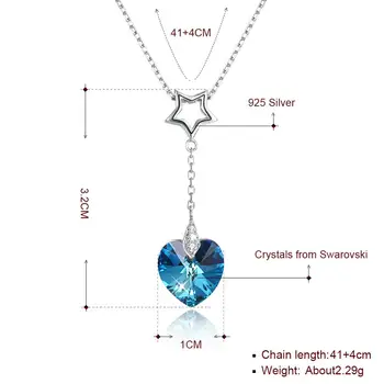 LEKANI Crystal Od Swarovski S925 Mincový Striebro Náhrdelník Modré Srdce Crystal Prívesok Romantický Darček pre Ženy, Jemné Šperky