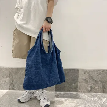 Lenivý Štýl Žien taška jednofarebné jednoduché taška cez rameno módne veľkú kapacitu ekologická nákupná taška denim tote bag