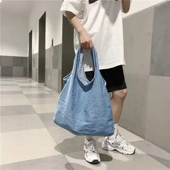 Lenivý Štýl Žien taška jednofarebné jednoduché taška cez rameno módne veľkú kapacitu ekologická nákupná taška denim tote bag
