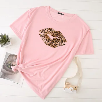 Leopard Pery Grafické T Košele Streetwear Topy pre Ženy Harajuku Tričko Biele, Ružové a Tlač Žena Tshirts Móda Plus Veľkosť Bežné