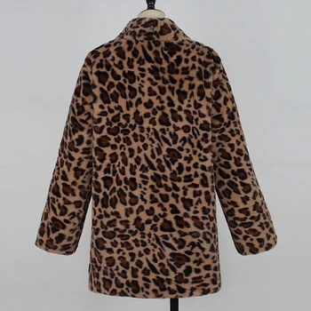 Leopard Tlač Umelú Kožušinu Kabát Pre Ženy Zimné Hrubé Teplé Fashion Umelé Kožušiny dámske Kabáty Bežné Kožušinové Bundy Vrecká Outwear