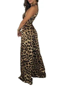 Leopard Tlač Ženy Sexy nočný klub Nosenie Kombinézach 2021 Jar Lady Vysoký Pás s Oknami bez Rukávov O-krku Vysoká Rozdeliť Remienky