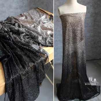 Lesk Tylu Samoopaľovacie Textílie Black Silver alebo Gold Gradient Iskru Flitrami DIY Dekor Fáze Sukne Svadobné Šaty Návrhára Textílie
