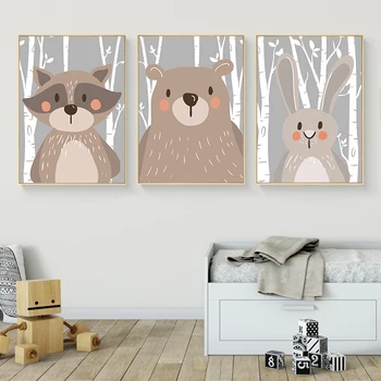 Lesné Zvieratá Plagát Vytlačí Medveď Zajaca Fox Plátno Na Maľovanie Na Stenu Pre Deti, Spálne, Detskej Izbe Umenie Obrázok Detská Izba Decor