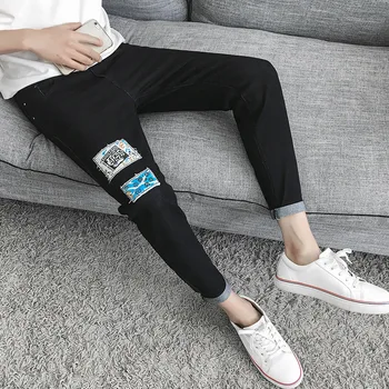 Letná tenká 2020 Módne Bežné ulici denim jeans pánske kórejský patch dizajn slim trendy nových nohy teenagerov, pánske nohavice