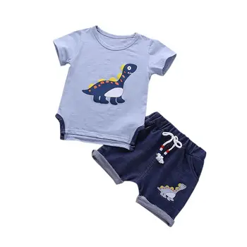 Letné Baby Chlapci Cartoon dinosaura Krátky Rukáv T-shirt Topy + Bežné Šortky Deti Oblečenie Set sa Detí Dva Kusy Suits23