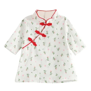 Letné Baby Dievčatá Šaty Čínskej Tradičnej Deti Zdobiť Cheongsam Vintage Šaty bez Rukávov Kvetinové Módne Oblečenie 1-6Y
