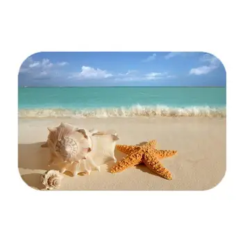 Letné Beach Tlač Koberec Flanelové Pláži Hviezdice Shell Koberce, Rohože Kúpeľňa Non-slip Mat Domáce Dekorácie Dverí Mat ZT366