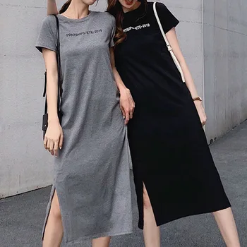 Letné Bežné Tričko Šaty dámske Šaty Letné Split Sexy Maxi Šaty Modálne Dlho Ts Black Split Dlhé Šaty Plus Veľkosť