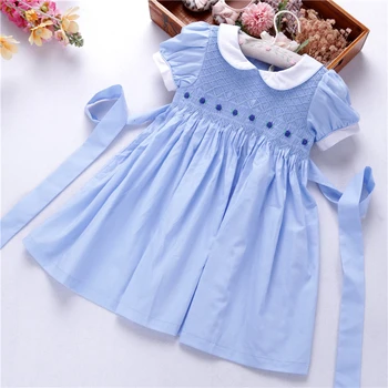 Letné dievčenské šaty obyčajný smocked ručne vyrobené deti šaty flower dlhé bavlnené detské oblečenie C191122575