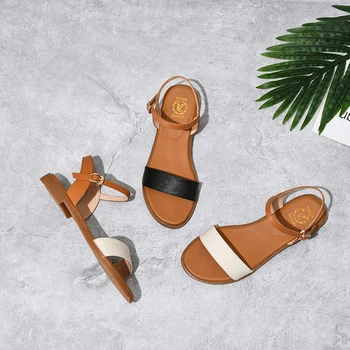 Letné dámske Dámy Rómov Ploché Zmiešané Farby Sandále Ležérne Topánky ženy sandále originálne kožené topánky ženy lete