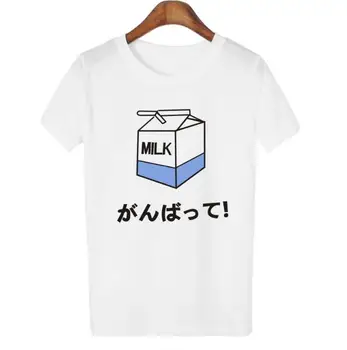 Letné Japonské Ženy Roztomilý Krátky Rukáv Mlieko Políčko Tlač voľné T-shirt