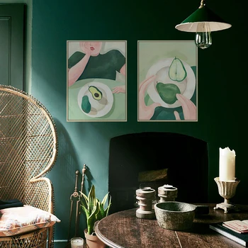 Letné Krásy Ovocie Nordic Jednoduché Pre jedáleň Wall Art Print Zelená Avocador Plátno na Maľovanie na Stenu Obraz bez rámu