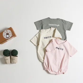 Letné kórejský štýl baby kombinézach list tlač chlapci dievčatá kombinézach roztomilé dojčenské oblečenie