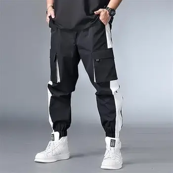Letné Muži Móda Streetwear Cargo Nohavice Čierne Plus-veľké Šnúrkou Členok Pruhované Nohavice Hip-hop Módne Joggers Streetwear