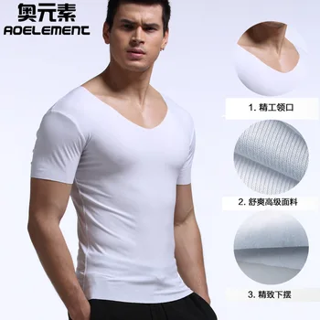 Letné mužov v krku pure color undershirts tesný vykresliť bez podšívky horný odev kultiváciu morálky non stopových bielizeň modálne tričko