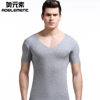Letné mužov v krku pure color undershirts tesný vykresliť bez podšívky horný odev kultiváciu morálky non stopových bielizeň modálne tričko