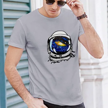 Letné Mužských O-krku Krátky Rukáv Vytlačené T Shirt Astronaut Hrať Loptu kórejský Streatwear Ležérne Módne Tričko Mužov Harajuku