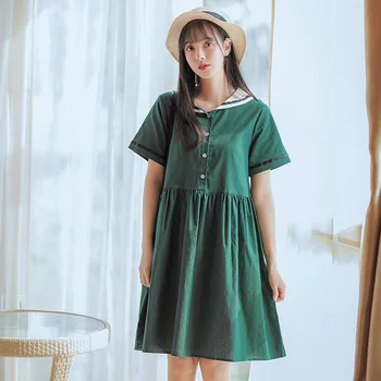 Letné módy mori roztomilý dievča kawaii šaty 2019 nový príchod námorník golier mäkké bavlnené zelené šaty