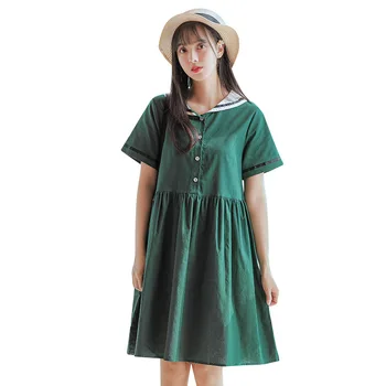 Letné módy mori roztomilý dievča kawaii šaty 2019 nový príchod námorník golier mäkké bavlnené zelené šaty